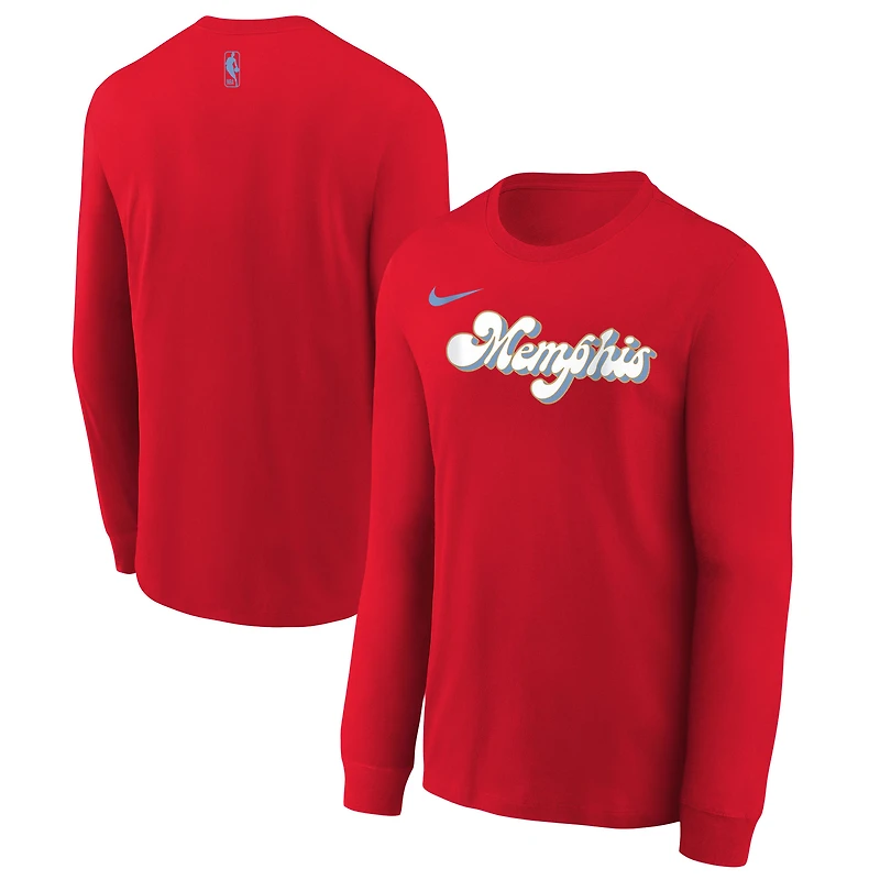 Youth Nike Red Memphis Grizzlies 2024/25 City Edition Wordmark Performance Long Sleeve T-Shirt