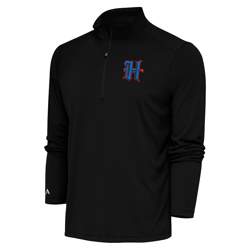 Men's Antigua  Black Houston Texans Tribute Quarter-Zip Pullover Top