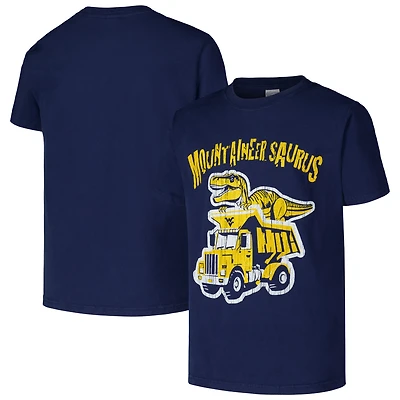 Youth ComfortWash Navy West Virginia Mountaineers Dino Truck T-Shirt