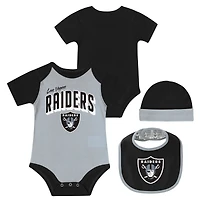 Newborn & Infant Las Vegas Raiders Dynamic Duo Bodysuit, Bib & Knit Hat Set