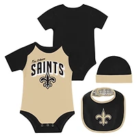 Newborn & Infant New Orleans Saints Dynamic Duo Bodysuit, Bib & Knit Hat Set