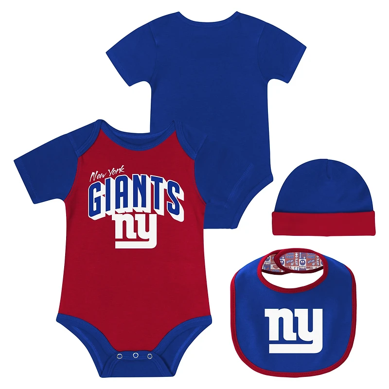 Newborn & Infant New York Giants Dynamic Duo Bodysuit, Bib & Knit Hat Set
