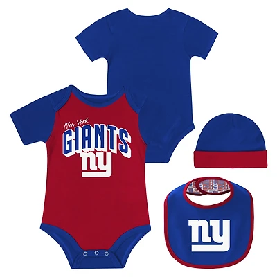Newborn & Infant New York Giants Dynamic Duo Bodysuit, Bib & Knit Hat Set