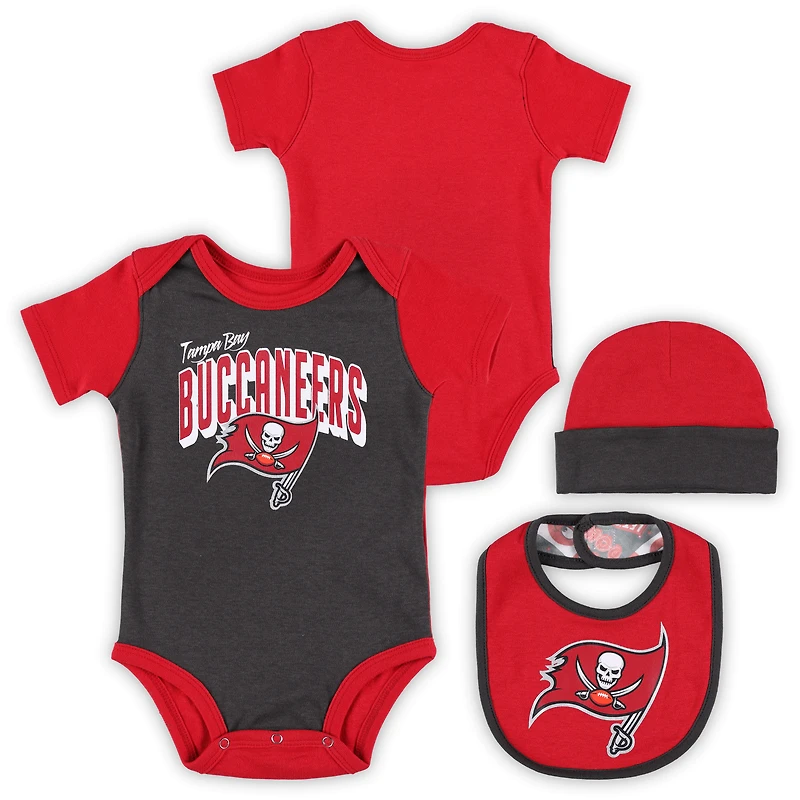 Newborn & Infant Tampa Bay Buccaneers Dynamic Duo Bodysuit, Bib & Knit Hat Set