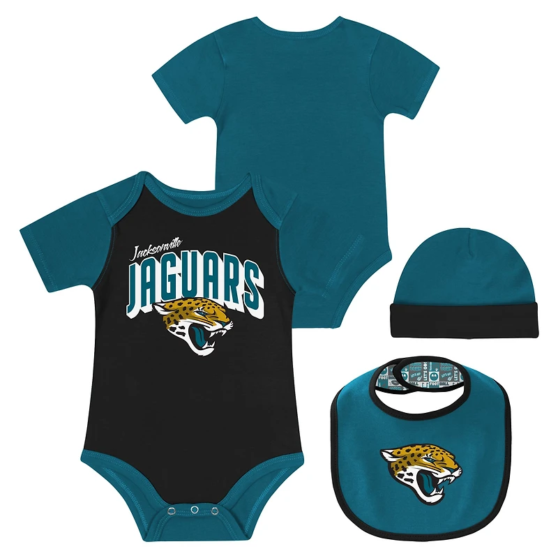 Newborn & Infant Jacksonville Jaguars Dynamic Duo Bodysuit, Bib & Knit Hat Set