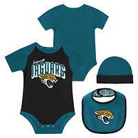 Newborn & Infant Jacksonville Jaguars Dynamic Duo Bodysuit, Bib & Knit Hat Set