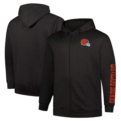 Men's Fanatics Heather Charcoal Cleveland Browns Big & Tall Sleeve Hit Full-Zip Hoodie