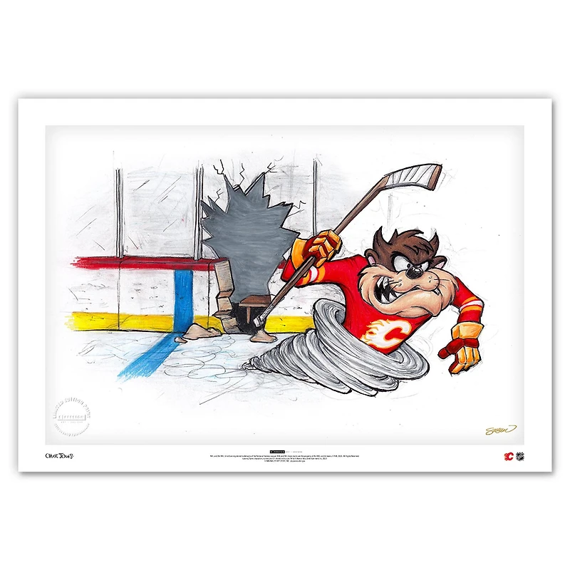 Tasmanian Devil Calgary Flames 14" x 20" Looney Tunes Fine Art Print - Limited Edition