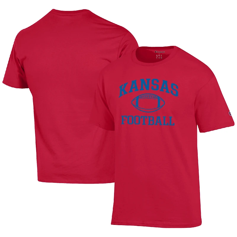 Men's Champion Red Kansas Jayhawks Football Icon T-Shirt