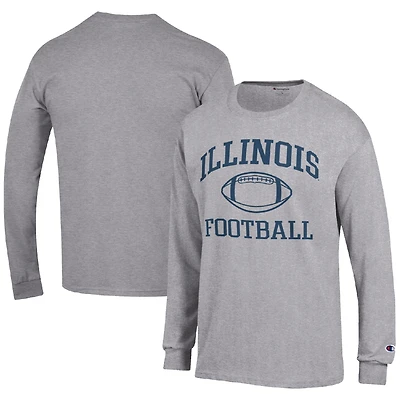 Men's Champion Heather Gray Illinois Fighting Illini Football Icon Long Sleeve T-Shirt