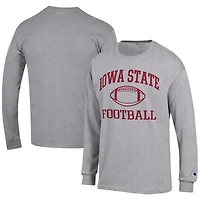 Men's Champion Heather Gray Iowa State Cyclones Football Icon Long Sleeve T-Shirt