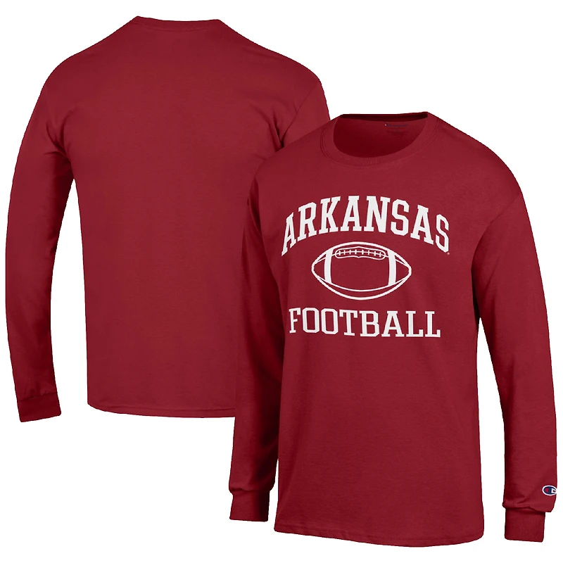 Men's Champion Cardinal Arkansas Razorbacks Football Icon Long Sleeve T-Shirt