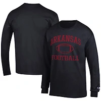 Men's Champion Black Arkansas Razorbacks Football Icon Long Sleeve T-Shirt