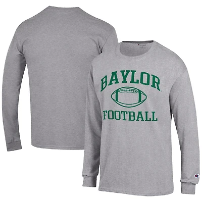 Men's Champion Heather Gray Baylor Bears Football Icon Long Sleeve T-Shirt