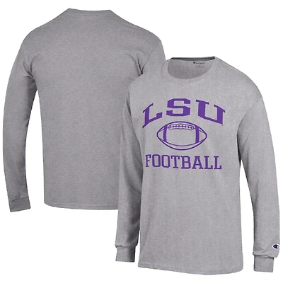 Men's Champion Heather Gray LSU Tigers Football Icon Long Sleeve T-Shirt