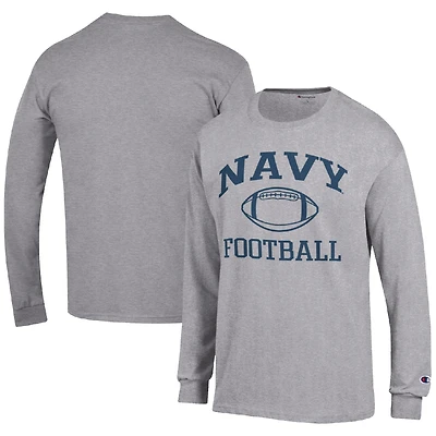 Men's Champion Heather Gray Navy Midshipmen Football Icon Long Sleeve T-Shirt