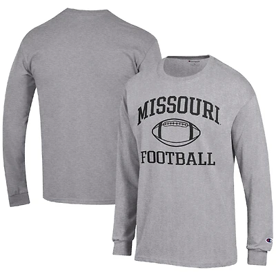 Men's Champion Heather Gray Missouri Tigers Football Icon Long Sleeve T-Shirt