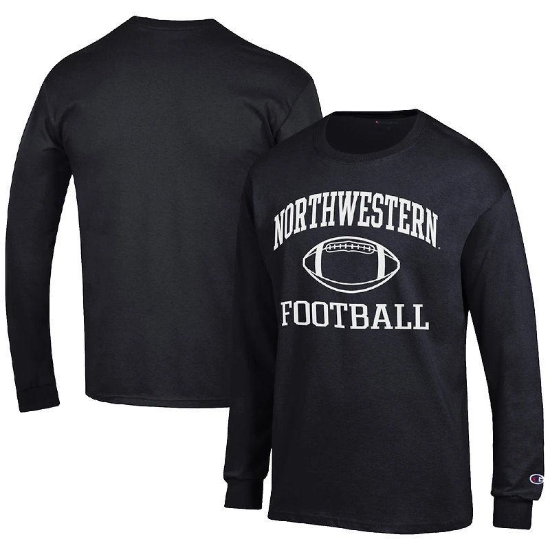 Men's Champion Black Northwestern Wildcats Football Icon Long Sleeve T-Shirt