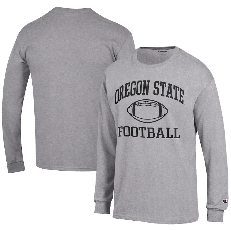 Men's Champion Heather Gray Oregon State Beavers Football Icon Long Sleeve T-Shirt