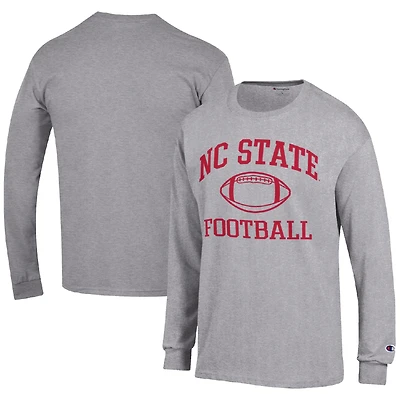 Men's Champion Heather Gray NC State Wolfpack Football Icon Long Sleeve T-Shirt