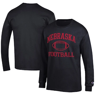 Men's Champion Black Nebraska Huskers Football Icon Long Sleeve T-Shirt