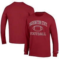 Men's Champion Crimson Washington State Cougars Football Icon Long Sleeve T-Shirt