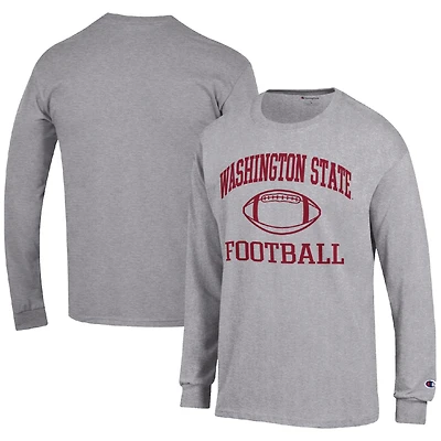 Men's Champion Heather Gray Washington State Cougars Football Icon Long Sleeve T-Shirt