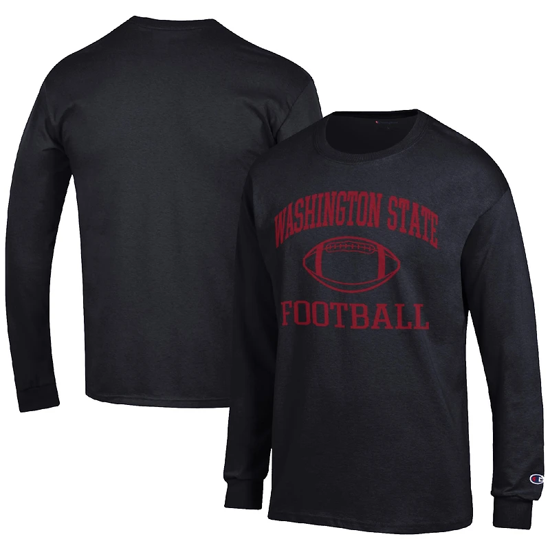 Men's Champion Black Washington State Cougars Football Icon Long Sleeve T-Shirt
