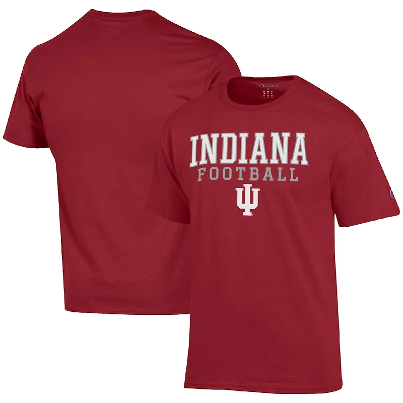 Men's Champion Crimson Indiana Hoosiers Football Stack  T-Shirt