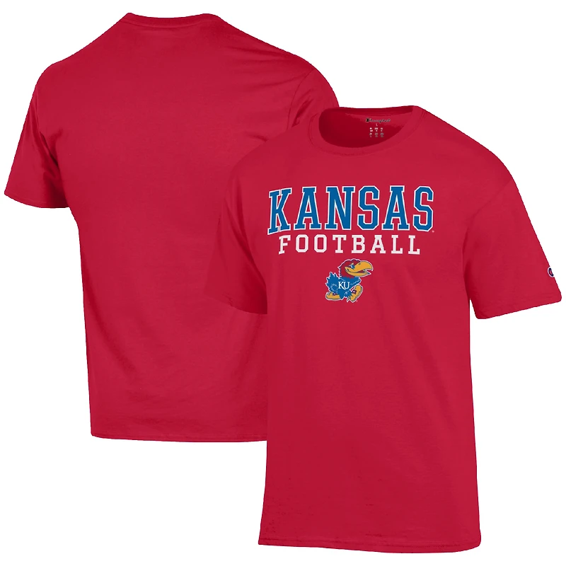 Men's Champion Red Kansas Jayhawks Football Stack  T-Shirt