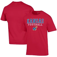 Men's Champion Red Kansas Jayhawks Football Stack  T-Shirt