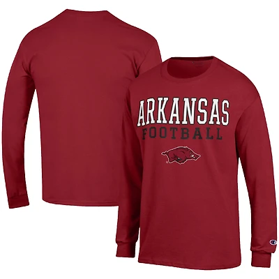 Men's Champion Cardinal Arkansas Razorbacks Football Stack Long Sleeve T-Shirt
