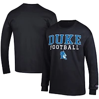 Men's Champion Black Duke Blue Devils Football Stack Long Sleeve T-Shirt