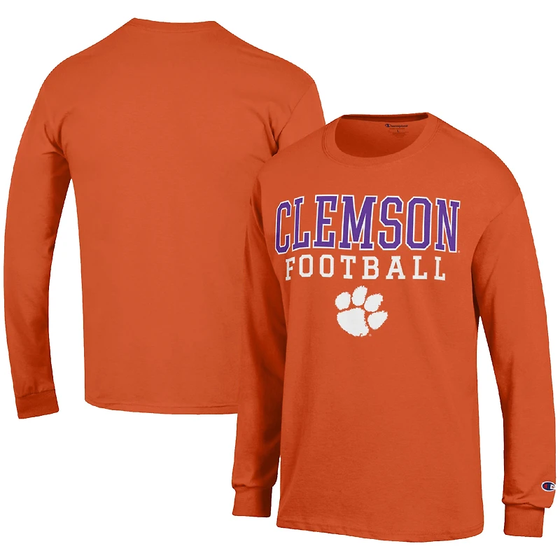 Men's Champion Orange Clemson Tigers Football Stack Long Sleeve T-Shirt