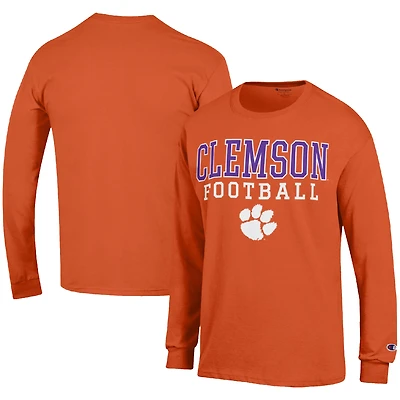 Men's Champion Orange Clemson Tigers Football Stack Long Sleeve T-Shirt