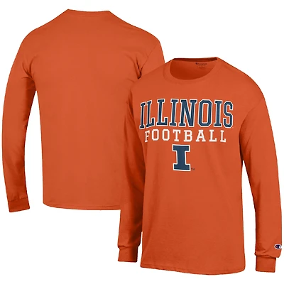 Men's Champion Orange Illinois Fighting Illini Football Stack Long Sleeve T-Shirt