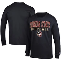 Men's Champion Black Florida State Seminoles Football Stack Long Sleeve T-Shirt
