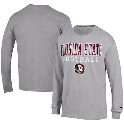 Men's Champion Heather Gray Florida State Seminoles Football Stack Long Sleeve T-Shirt