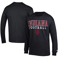 Men's Champion Black Indiana Hoosiers Football Stack Long Sleeve T-Shirt