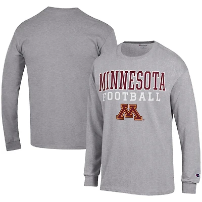 Men's Champion Heather Gray Minnesota Golden Gophers Football Stack Long Sleeve T-Shirt