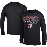 Men's Champion Black Mississippi State Bulldogs Football Stack Long Sleeve T-Shirt