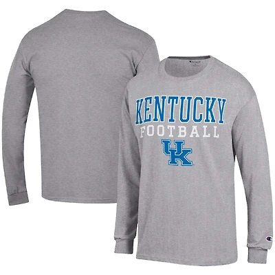 Men's Champion Heather Gray Kentucky Wildcats Football Stack Long Sleeve T-Shirt