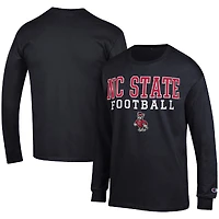 Men's Champion Black NC State Wolfpack Football Stack Long Sleeve T-Shirt