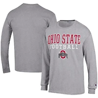 Men's Champion Heather Gray Ohio State Buckeyes Football Stack Long Sleeve T-Shirt