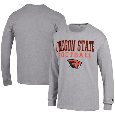 Men's Champion Heather Gray Oregon State Beavers Football Stack Long Sleeve T-Shirt