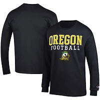 Men's Champion Black Oregon Ducks Football Stack Long Sleeve T-Shirt