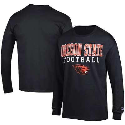 Men's Champion Black Oregon State Beavers Football Stack Long Sleeve T-Shirt
