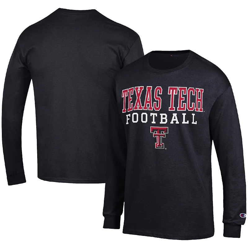 Men's Champion Black Texas Tech Red Raiders Football Stack Long Sleeve T-Shirt