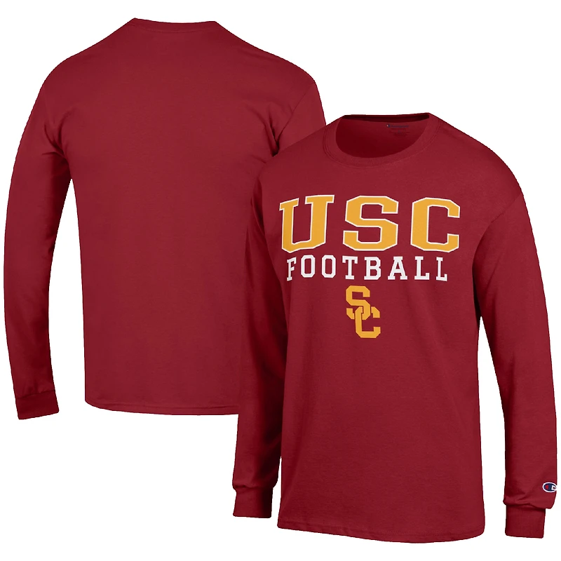 Men's Champion Cardinal USC Trojans Football Stack Long Sleeve T-Shirt