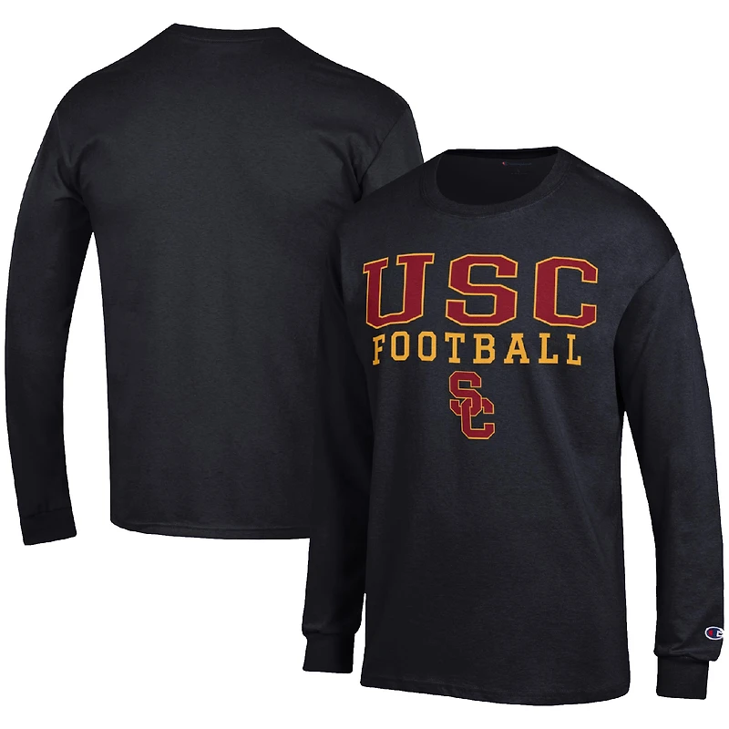 Men's Champion Black USC Trojans Football Stack Long Sleeve T-Shirt